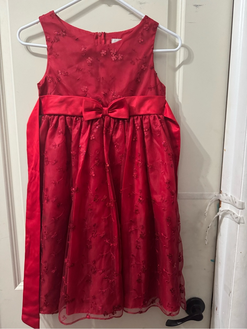 Rare Editions Red Embroidered Satin Bow Party Dress
